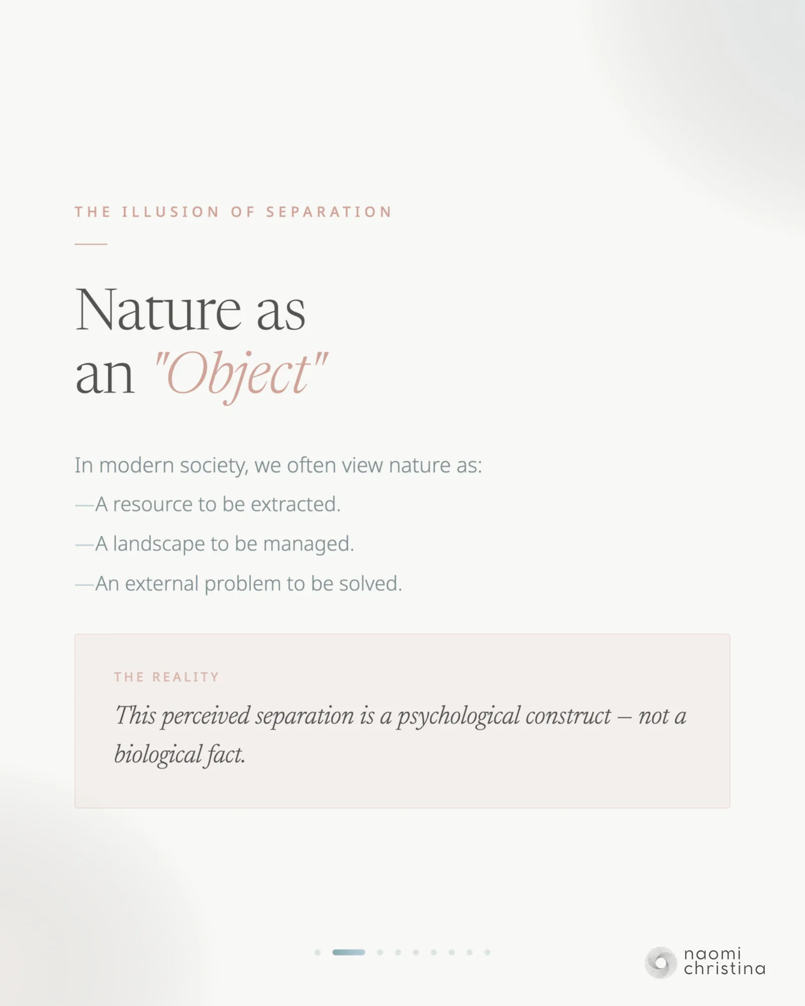 Slide on how modern industrial society frames nature as external, a resource to manage