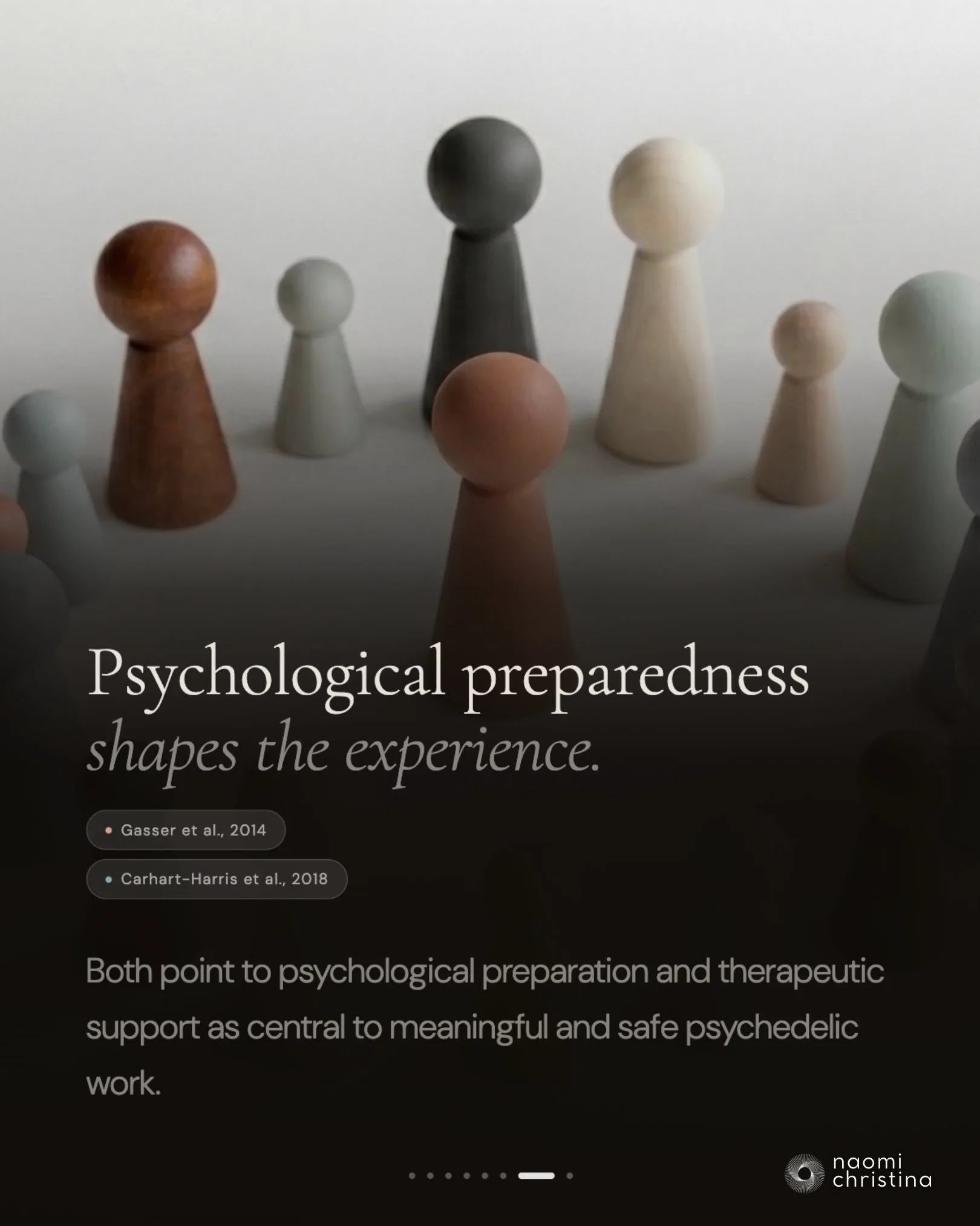 Slide citing research by Gasser et al. (2014) and Carhart-Harris et al. (2018) on psychological preparation for psychedelic therapy