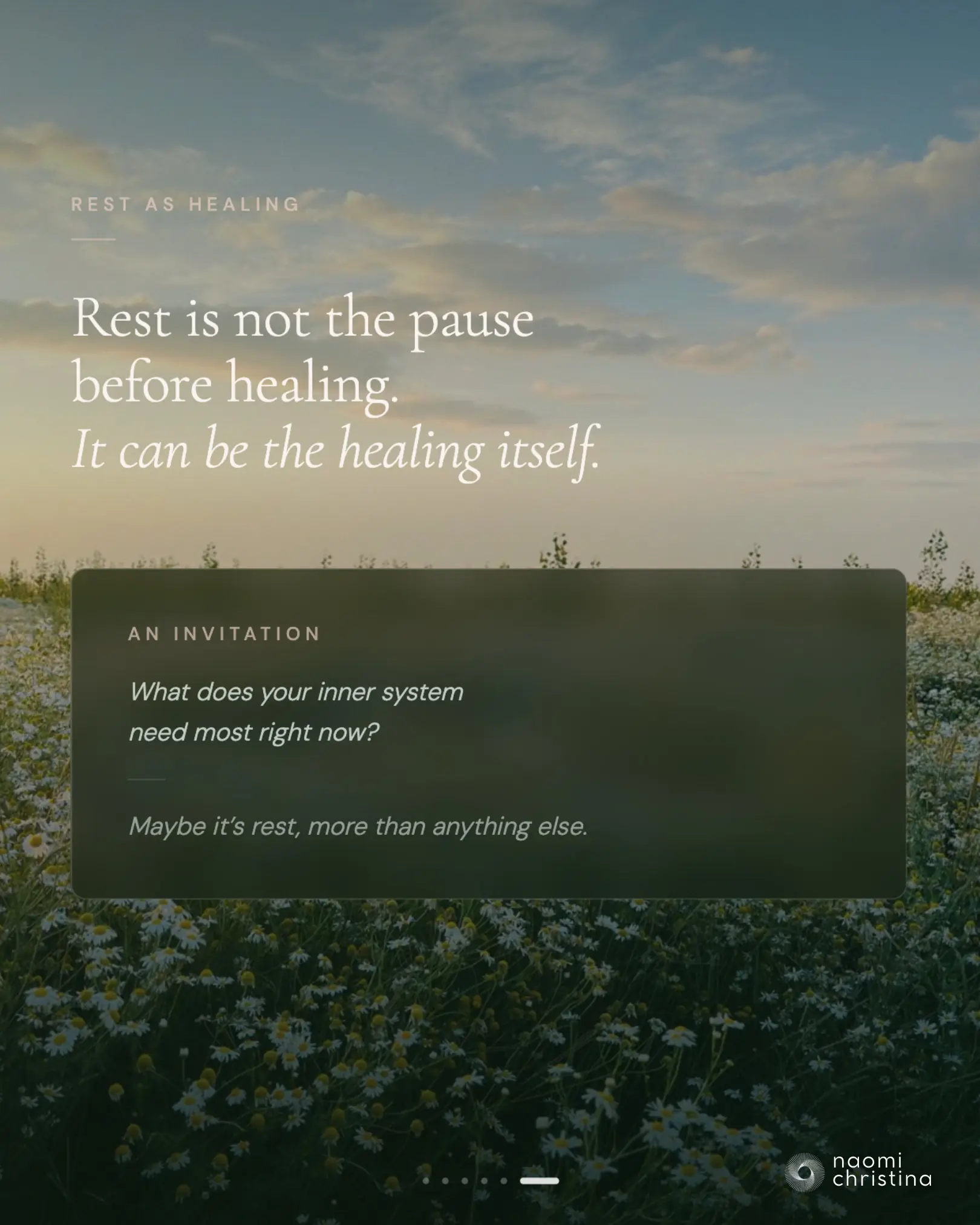 Closing slide: 'Rest is not the pause before healing. It can be the healing itself' with the invitation 'What does your inner system need most right now?'